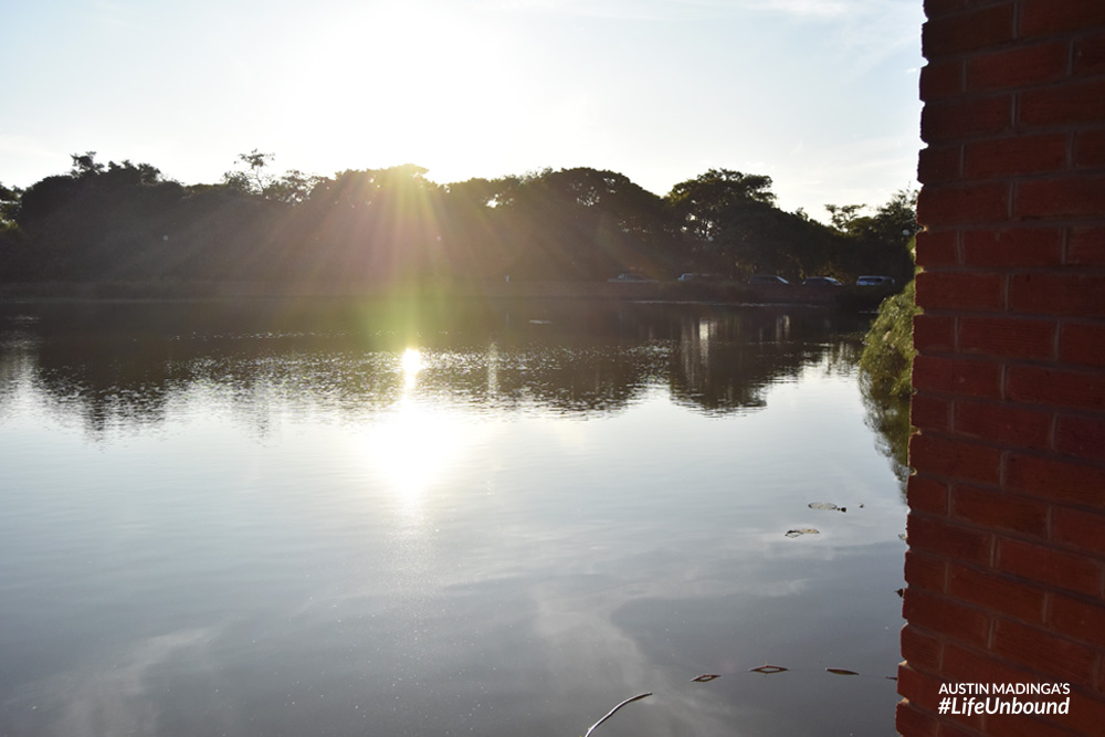 THe evening sun shining onthe ornamental lake