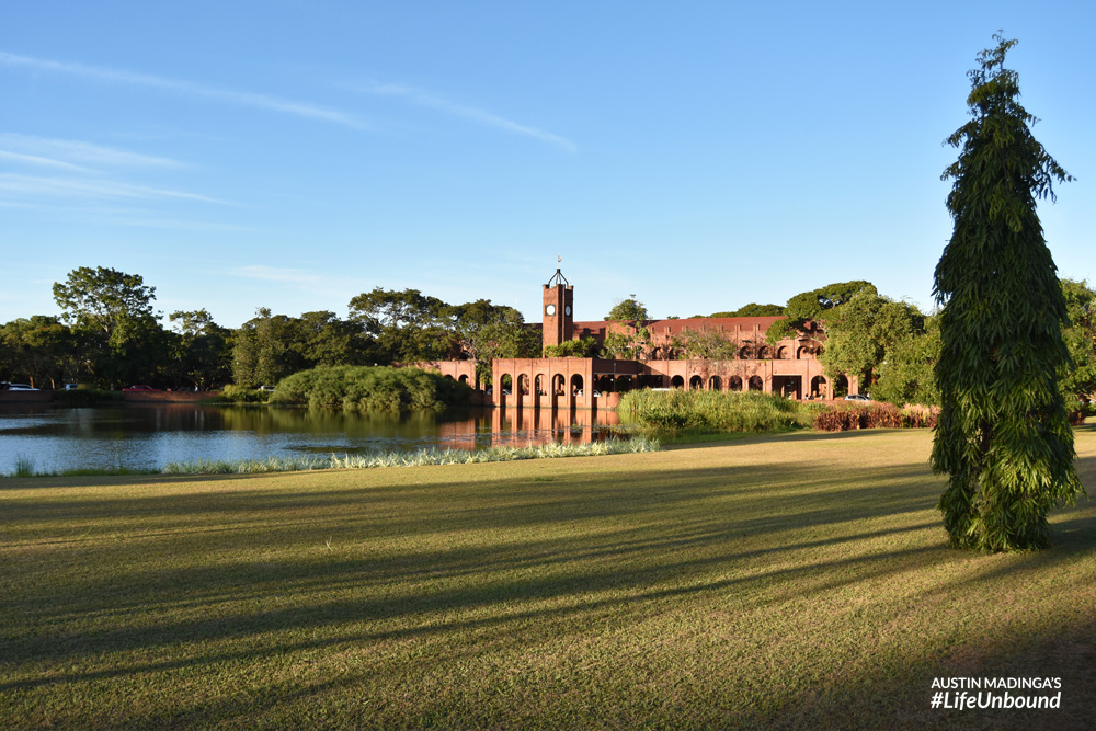 Kamuzu Academy main building in front of the ornamental lake