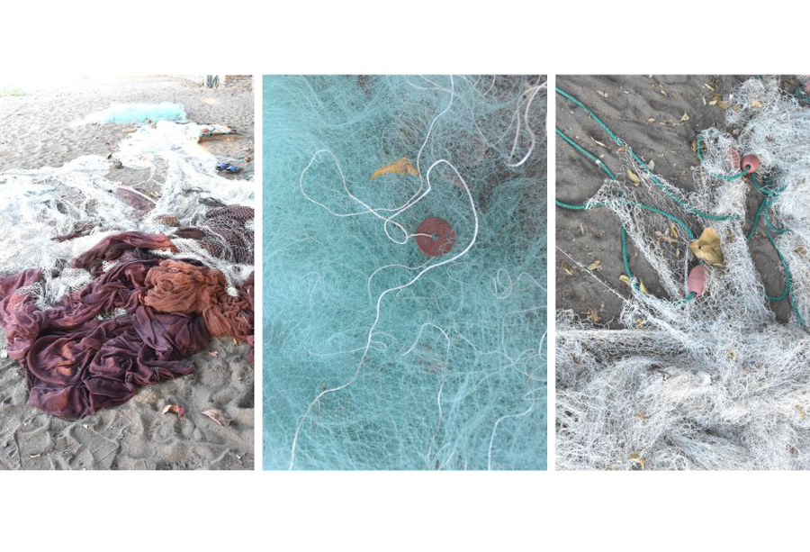 Fishing nets on a beach on lake malawi